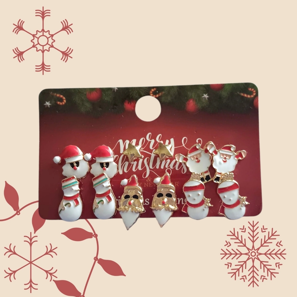 Pack 4 Christmas Earrings of Santa Claus & Snowman